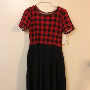 Lula Roe Amelia Black and Red plaid NWT